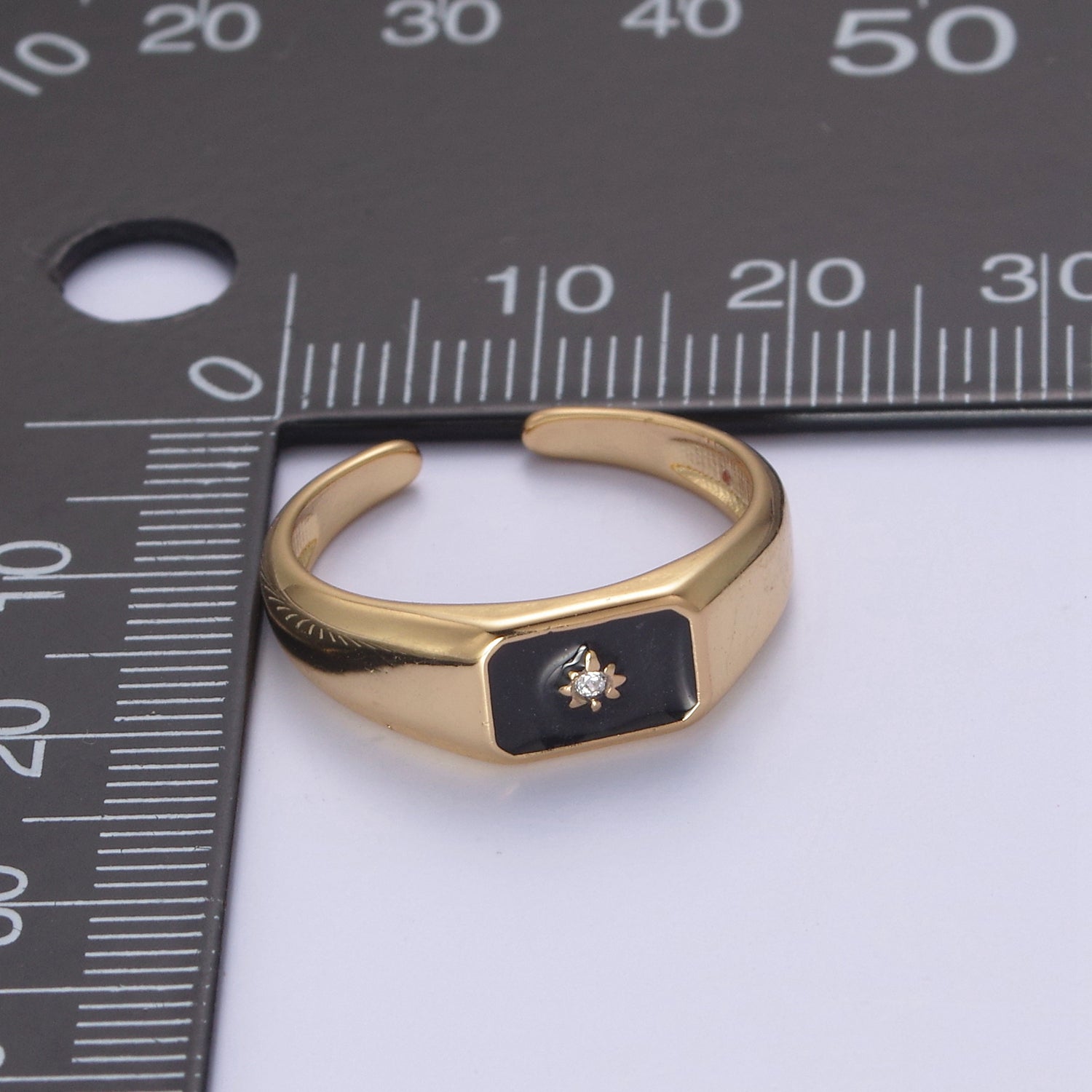24K Gold Filled Black, Pink, Red, Purple Enamel CZ North Star Rectangle Signet Ring | U509 - U513