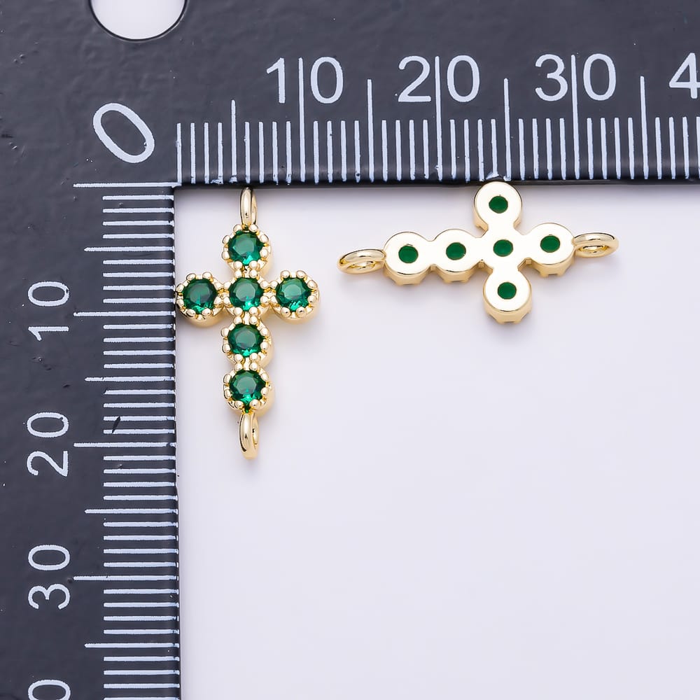 16K Gold Filled 20mm Colorful Beaded CZ Cross Religious Connector | Connectors-00043 ~ Connectors-00047