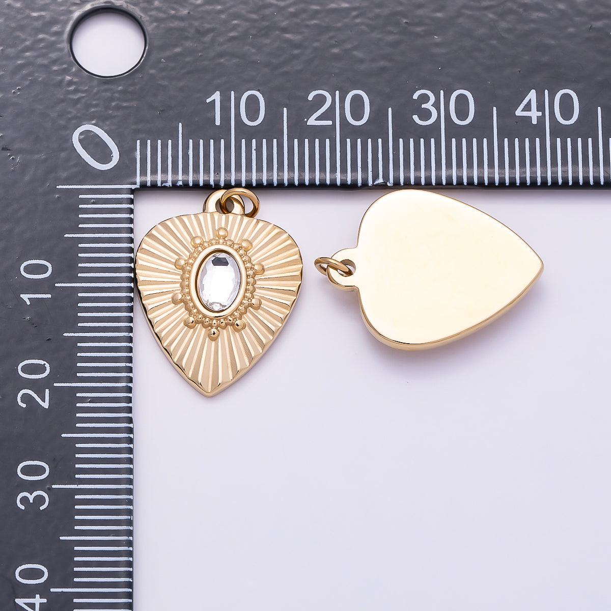 PVD Gold Stainless Steel 20mm Clear Oval CZ Radiant Sunburst Heart Medallion Charm | Charms-01023
