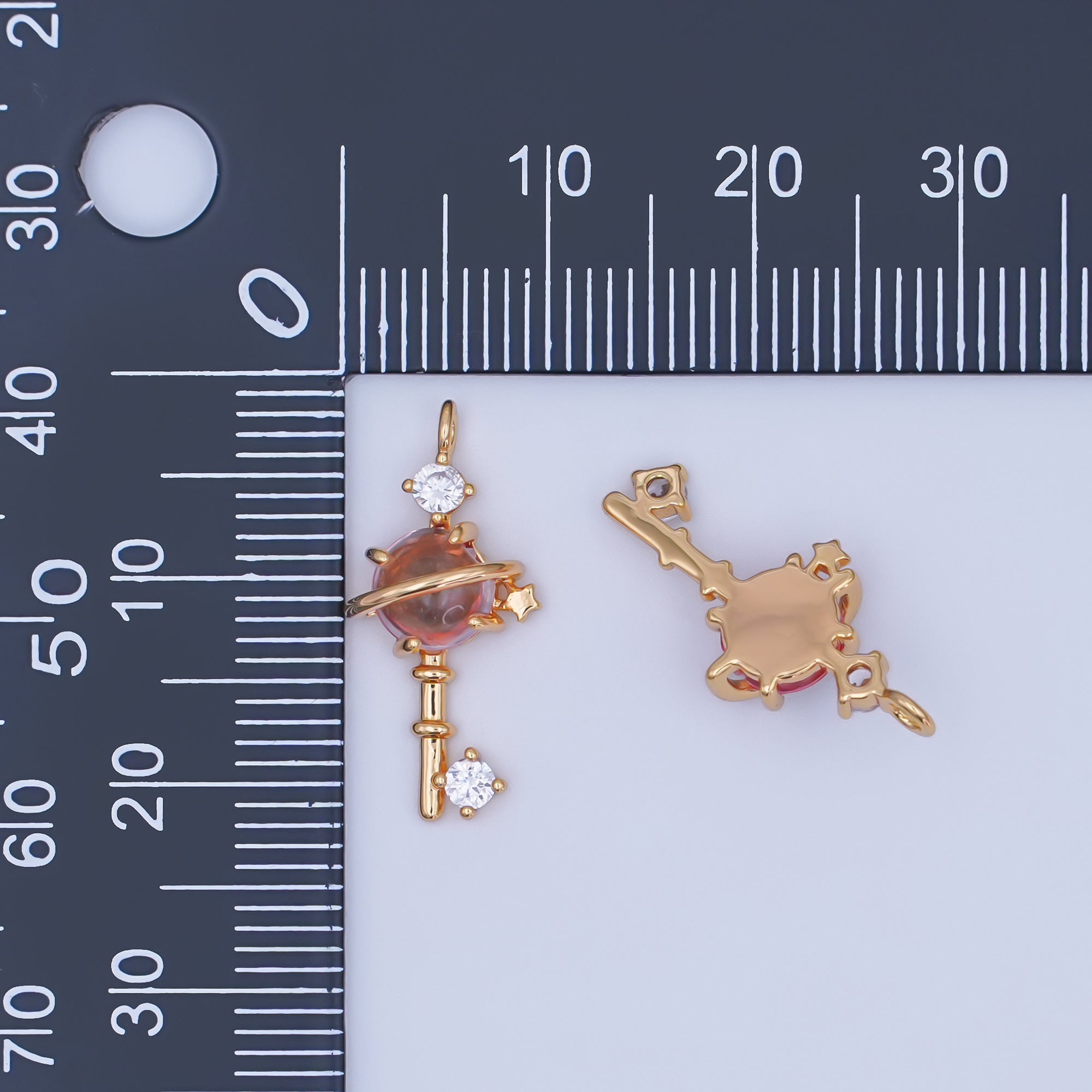 24K Gold Filled 20mm Clear Round CZ Key to the Galaxy Charm | AC1594