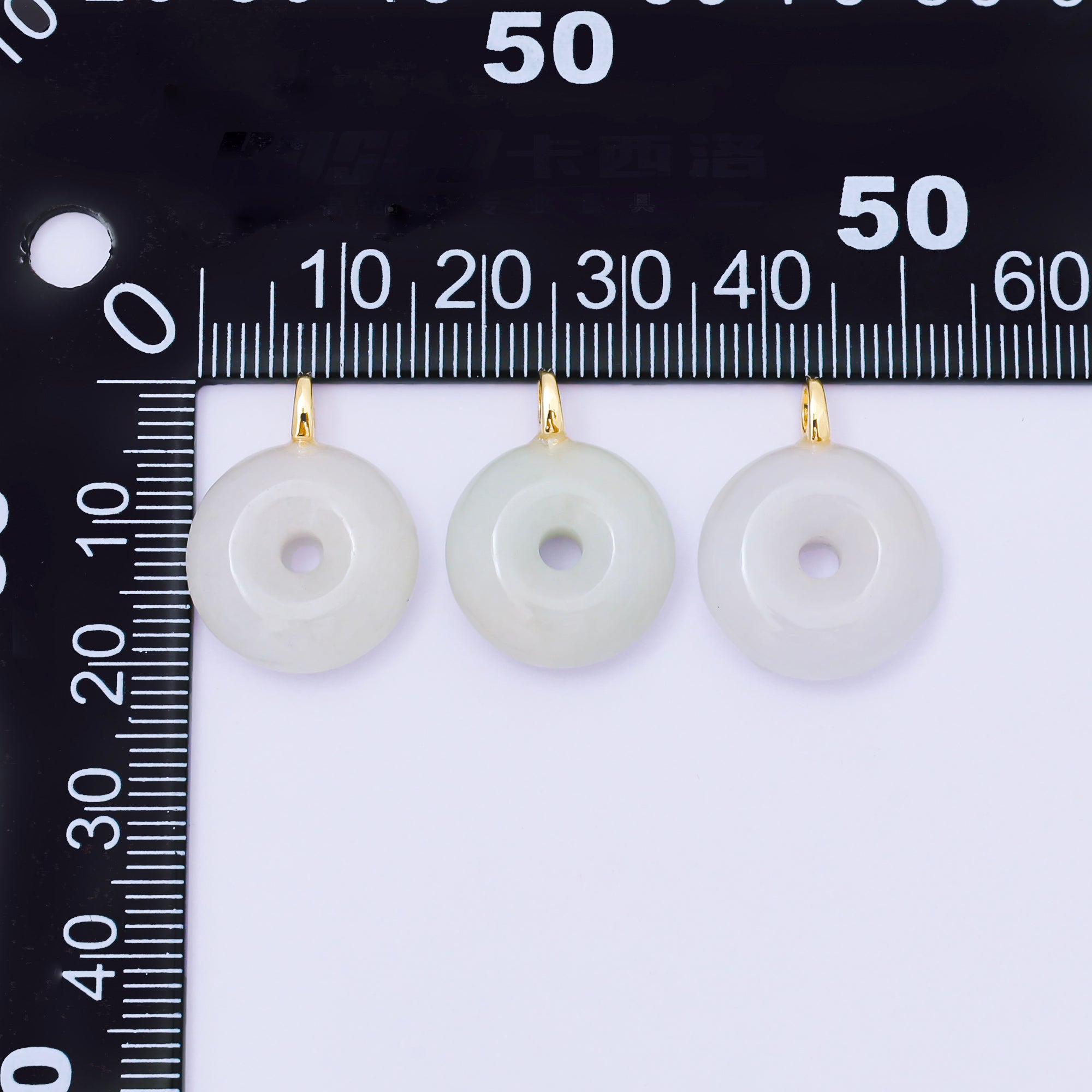 24K Gold Filled 21mm White Jade Round Donut Charm | M411