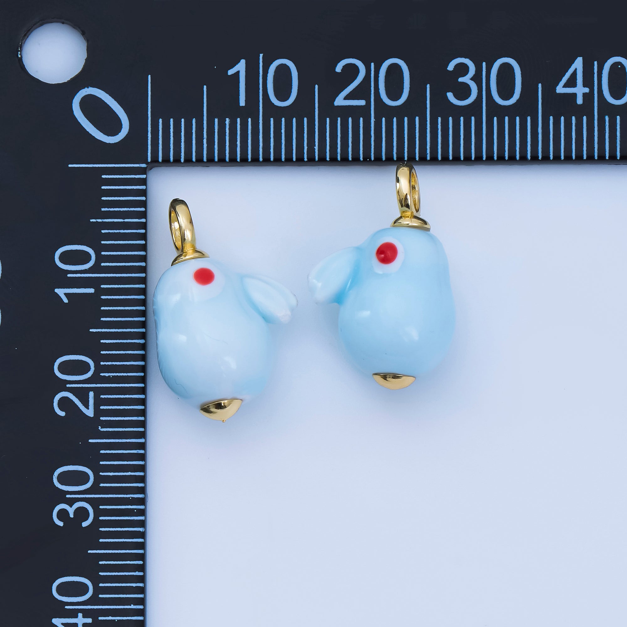 24K Gold Filled 20mm Blue Rabbit Ceramic Porcelain Drop Pendant | C964
