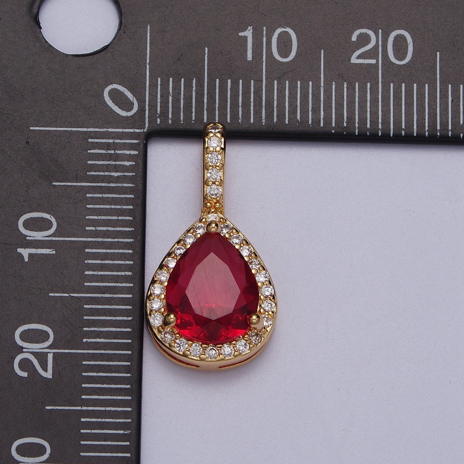 21mm Clear, Red, Green CZ Micro Paved Teardrop Solitaire Pendant | AA00011 - AA00013