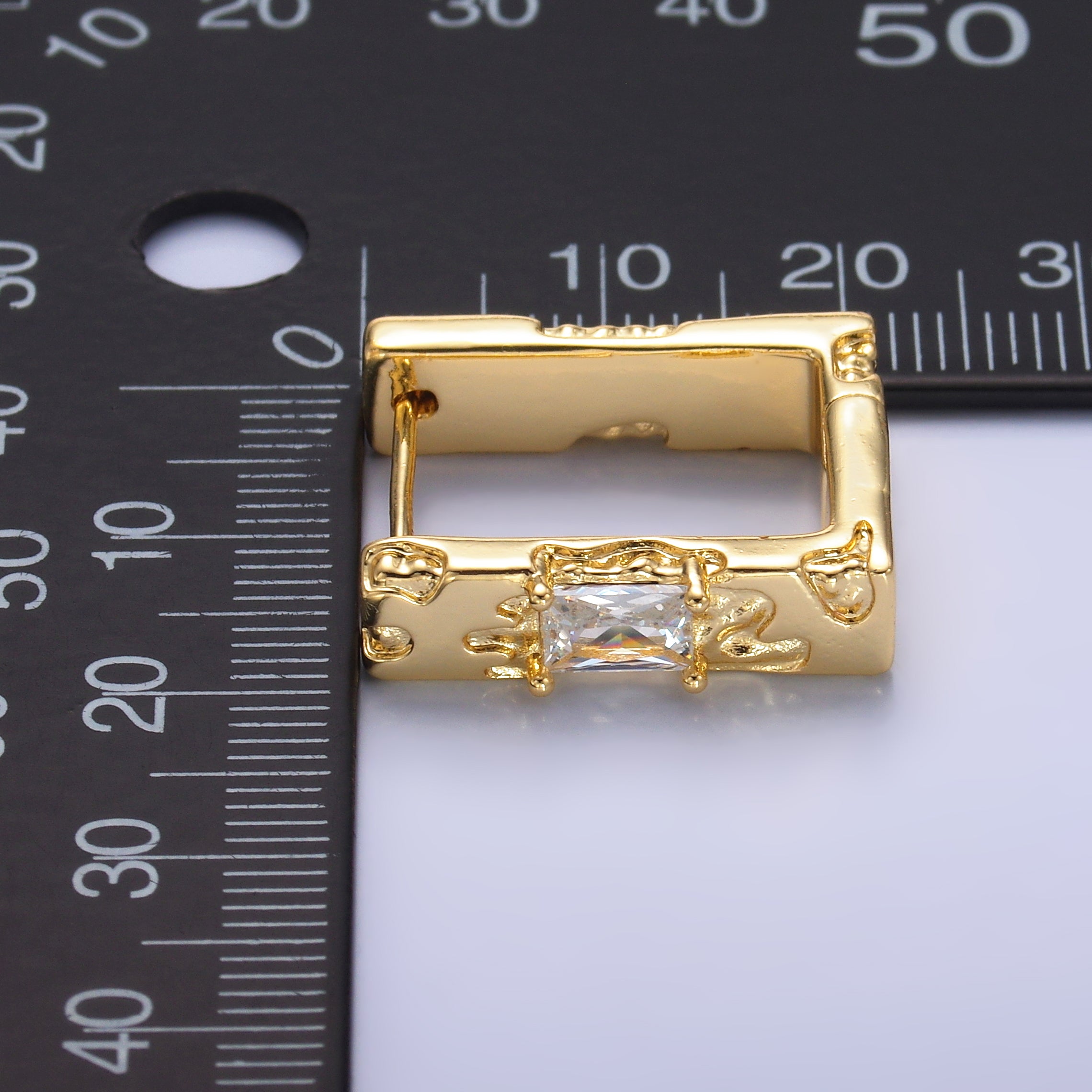 24K Gold Filled Baguette Molten Square Huggie Hoop Earrings | V526