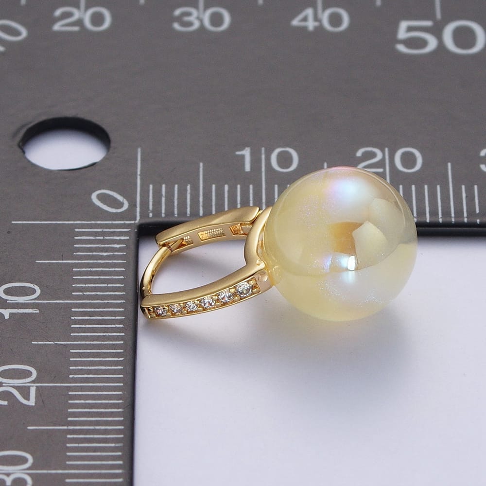 24K Gold Filled 22mm Pink, Yellow, Purple, White Faux Pearl Round Drop U-Shaped Huggie Earrings | Q353 ~ Q408