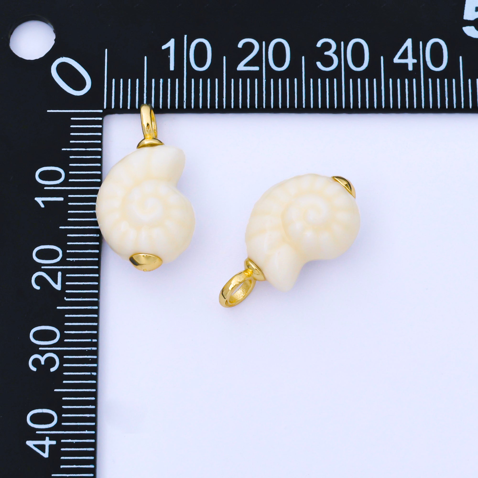 24K Gold Filled White Nautilus Clam Sea Shell Ceramic Drop Charm | AG082