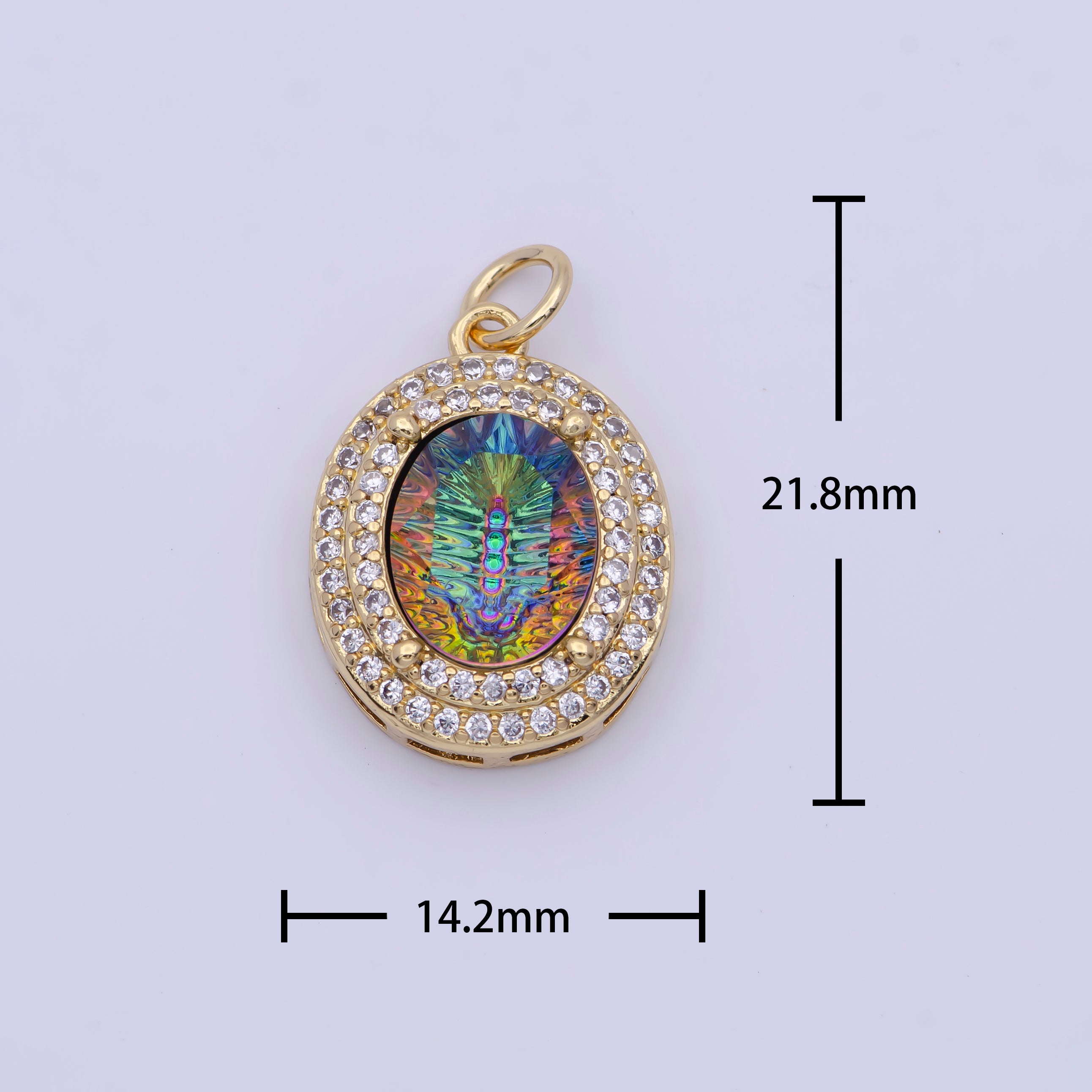 14K Gold Filled Multicolor, Purple, Yellow, Blue Iridescent Thermal CZ Micro Paved Oval Charm | AG070 - AG073