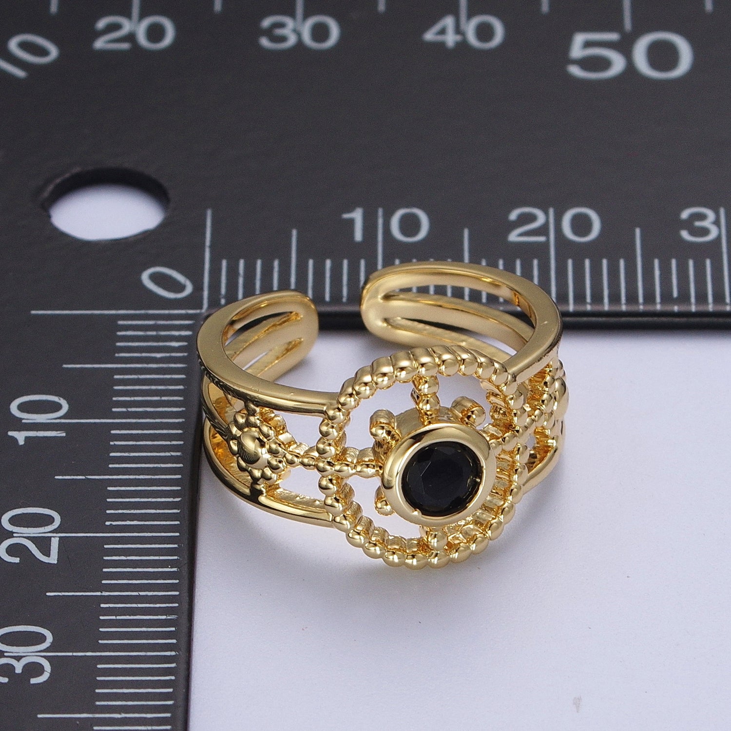 Green, Pink, Blue, Fuchsia, Purple, Black CZ Beaded Bubble Celestial Sun Flower Double Band Ring | O078 - O083