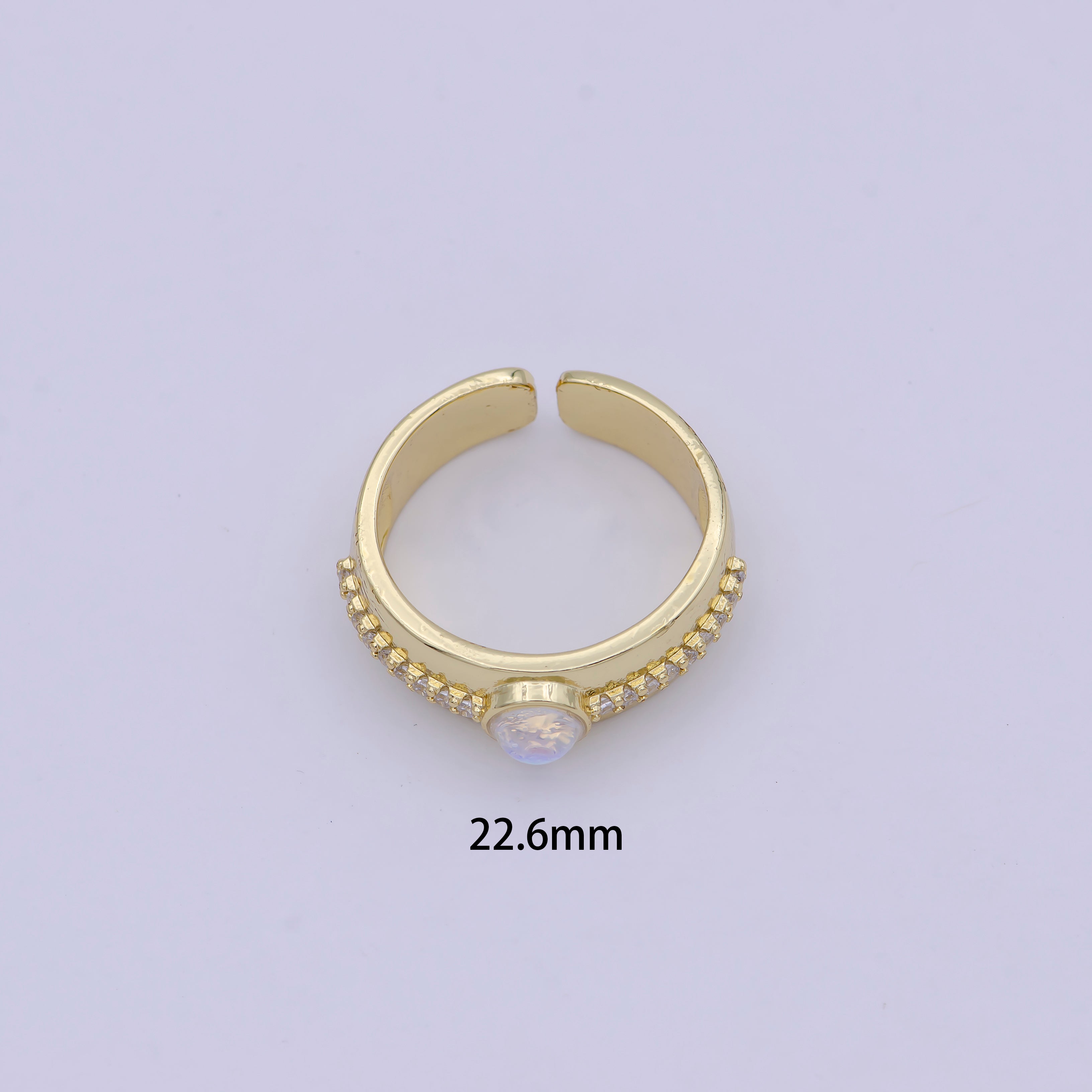 Golden Bold Oval Moonstone Adjustable Statement Ring U-482