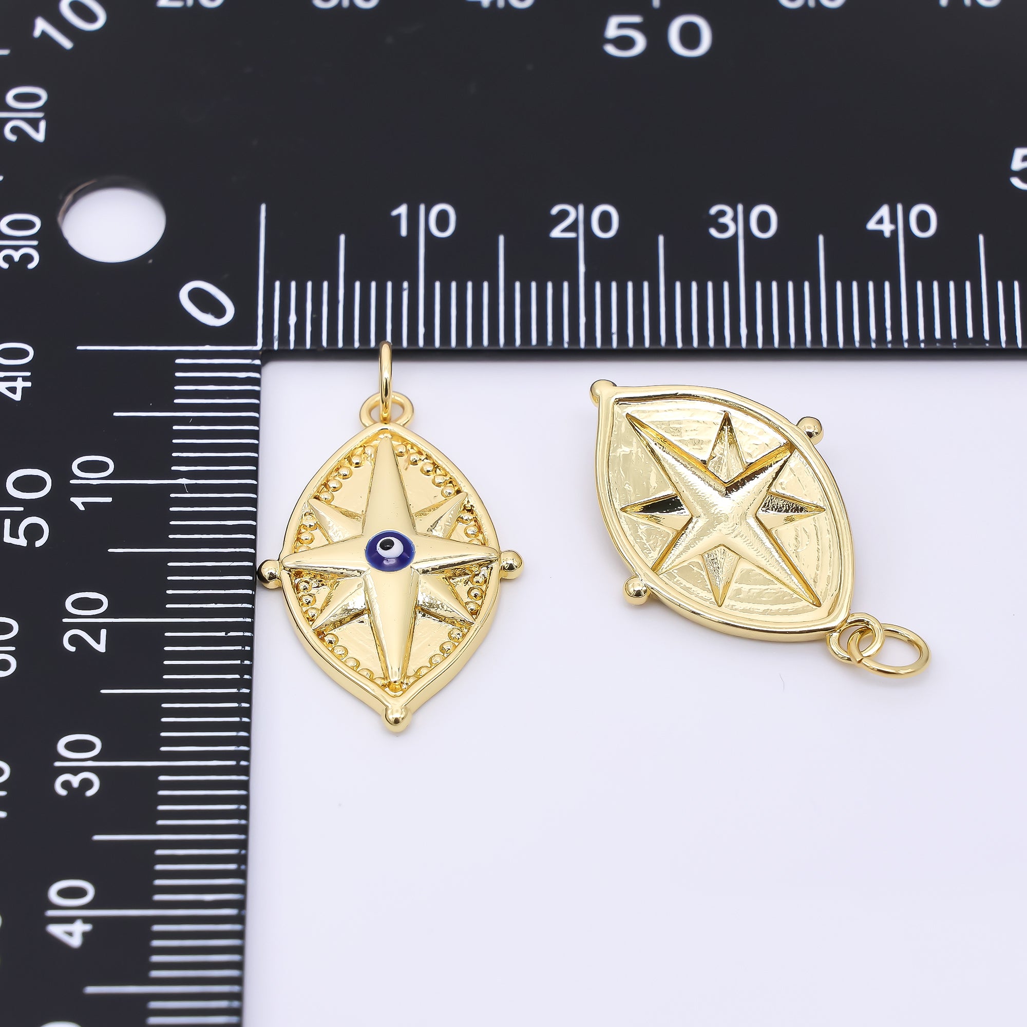 24K Gold Filled 24.5mm Celestial Northern Star Compass Charm | AC1606