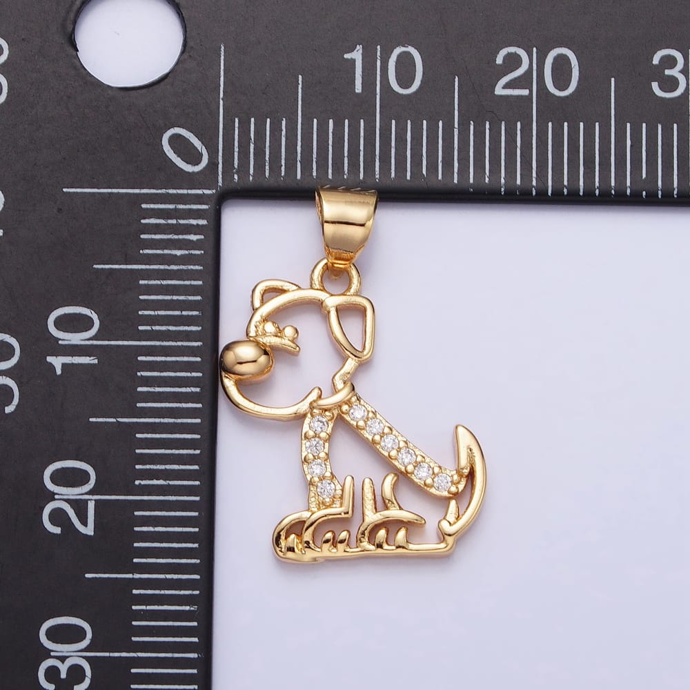 16K Gold Filled 25mm Micro Paved CZ Open Dog Puppy Pet Animal Pendant in Gold & Silver | AA302 AA312