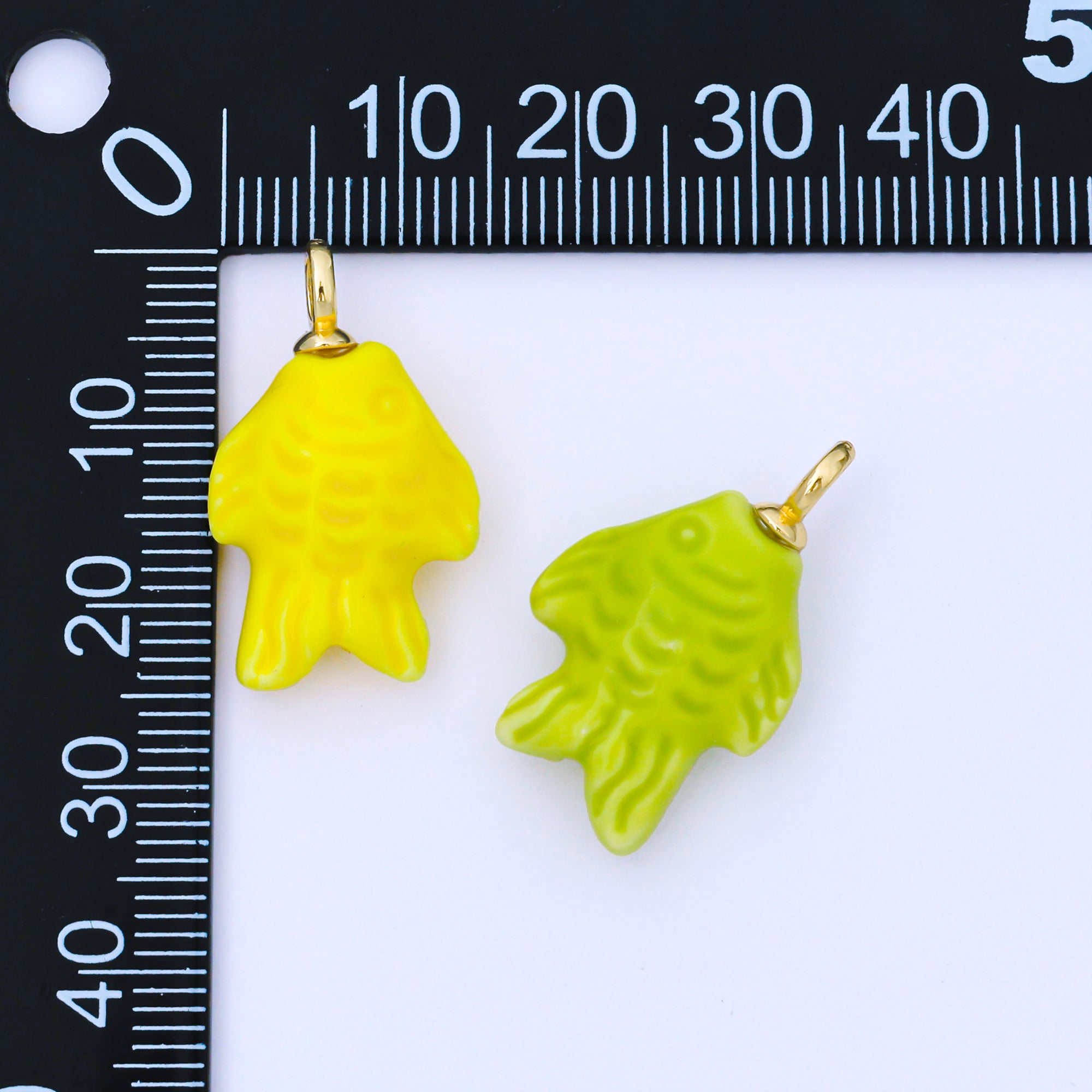 24K Gold Filled 25mm Orange, Red, Yellow, Blue, Green, Teal Fish Ceramic Porcelain Drop Charm | C960 - C963