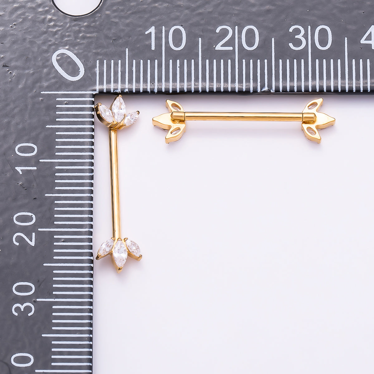 Titanium Clear CZ Triple Marquise Nipple Barbell Piercing Body Jewelry in Gold & Silver | Findings-00295 Findings-00296