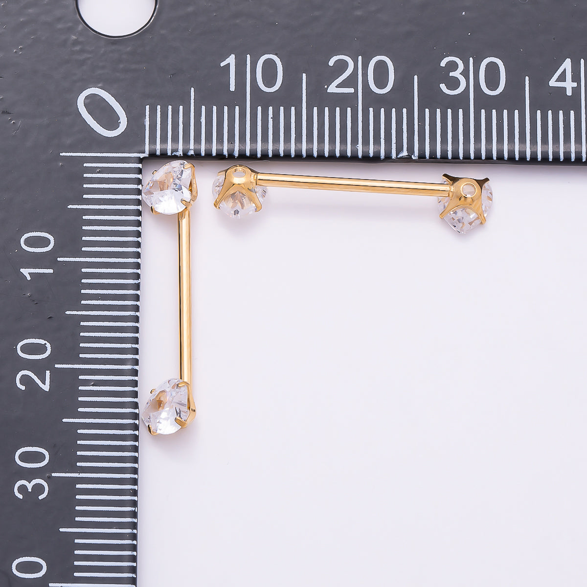Titanium Clear CZ Heart Nipple Barbell Piercing Body Jewelry in Gold & Silver | Findings-00301 Findings-00302