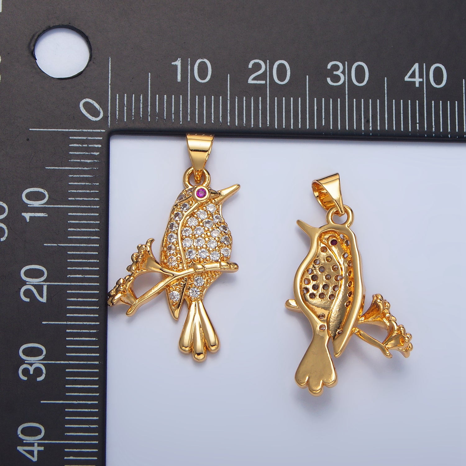 24K Gold Filled Flower Song Bird Micro Paved CZ Pendant | AA783