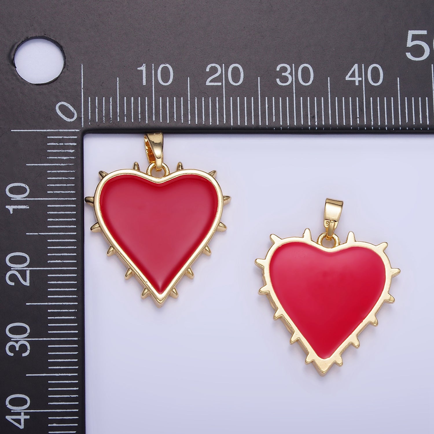 14K Gold Filled 25mm Red Enamel Spiked Heart Pendant | N1873