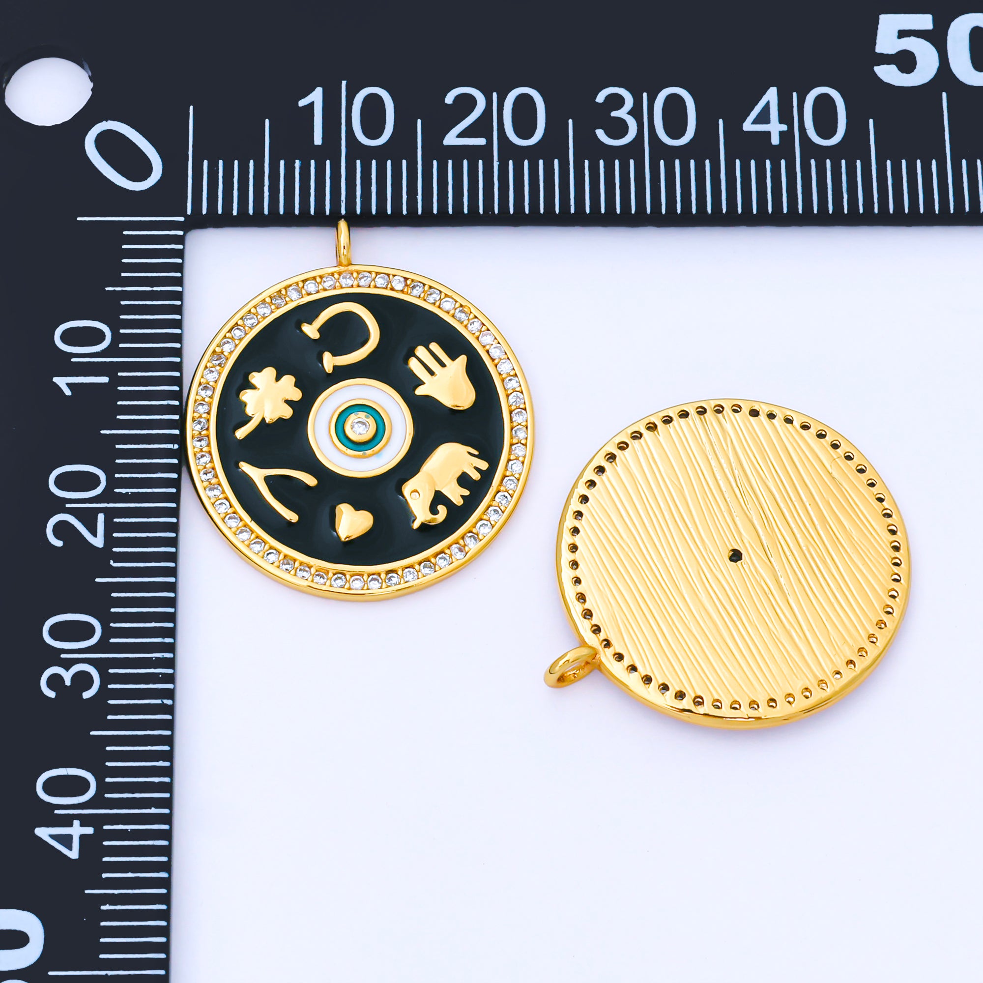 24K Gold Filled 26mm Clear CZ Micro Paved Evil Eye Lucky Charm | AF1551