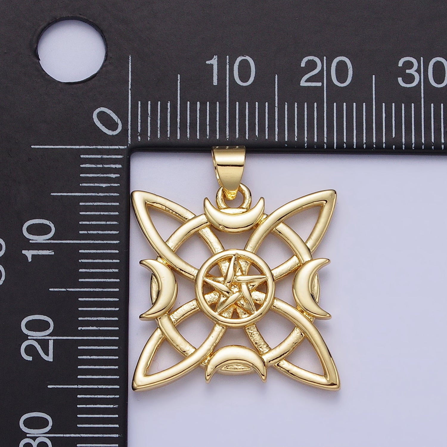 26mm Celestial Moon Star Celtic Geometric Open Square Pendant | AA146