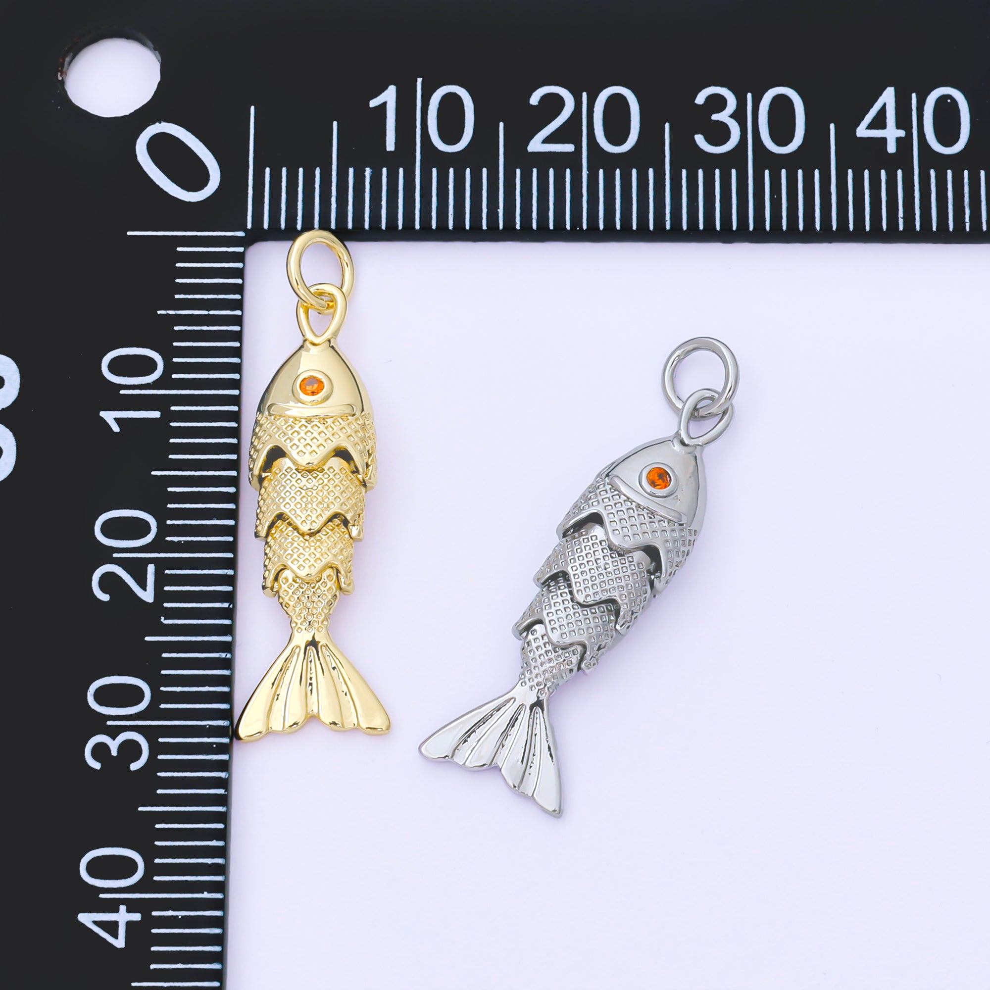 Silver 9mm Orange Round CZ Under the Sea Fish Moveable Animals Charm | AF1525 AF1526
