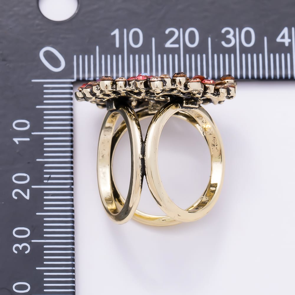 AUNTUMN FALL | Vintage Gold 28mm Red Rhinestone Leaf Flower Wreath Stopper Woggle Scarf Bandana Bead Bolo Slide | Findings-00180