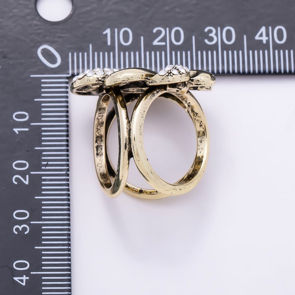 Vintage Gold 28mm Flower Interlock Rhinestone Micro Paved Stopper Buckle Scarf Slide | Findings-00178