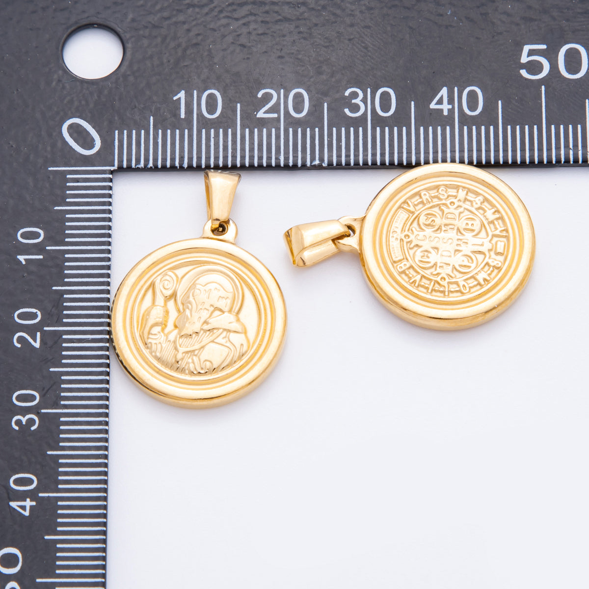 Stainless Steel 28.5mm Saint Benedict Double Sided Round Pendant | J558