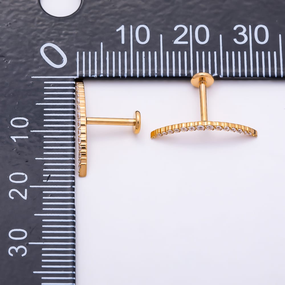 Titanium 3.5mm Micro Paved CZ Curved Cartilage Piercing Flat Back Stud in Gold & Silver | BJ-00265 BJ-00266
