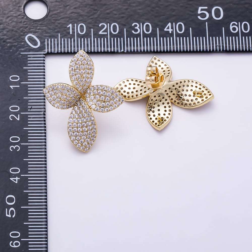 16K Gold Filled 30mm Micro Paved CZ Flower Loop Drop Stud Earring Findings | Findings-00678