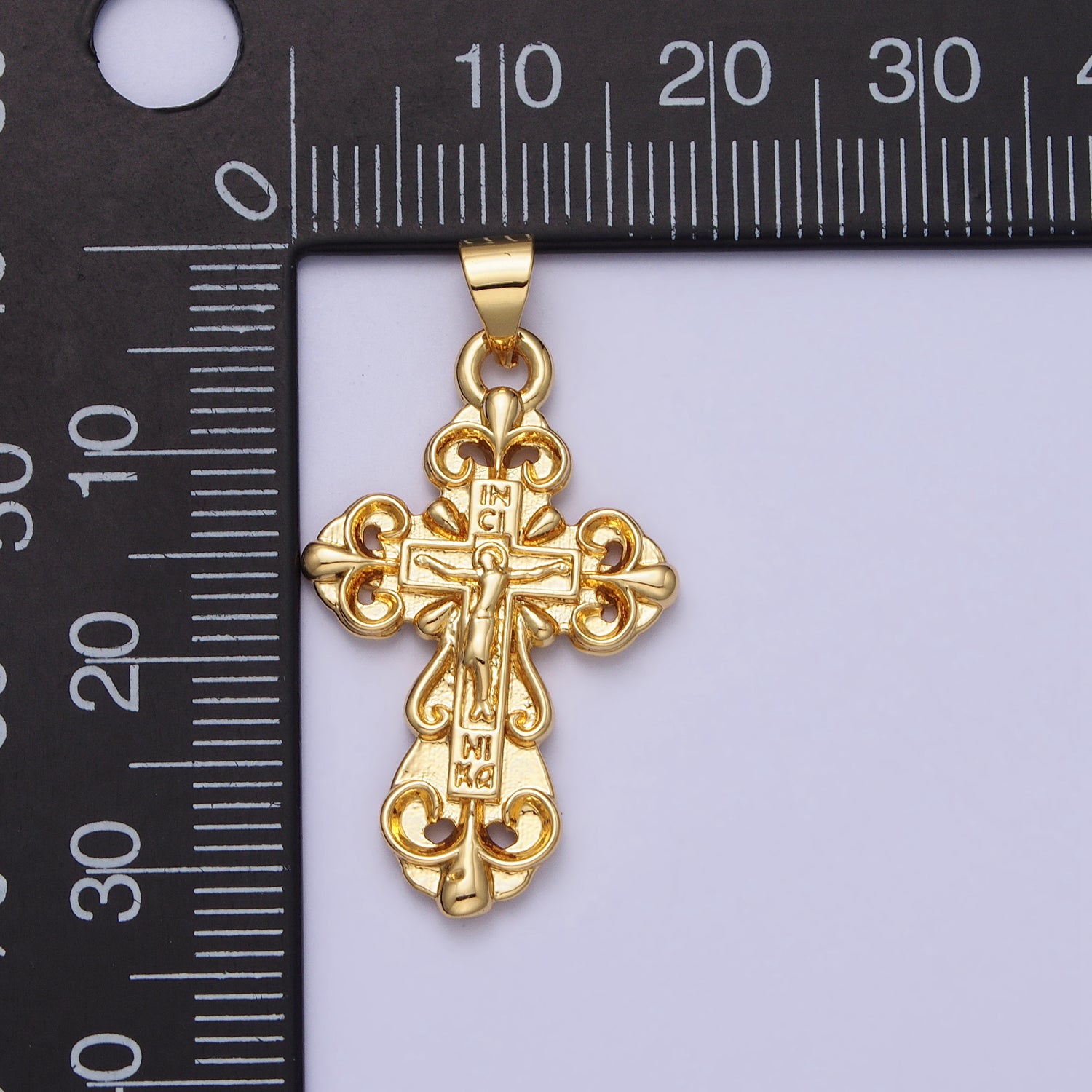 Gold 30mm Crucifix Crucified Fleury Passion Crucifix Cross Religious Pendant | AA161