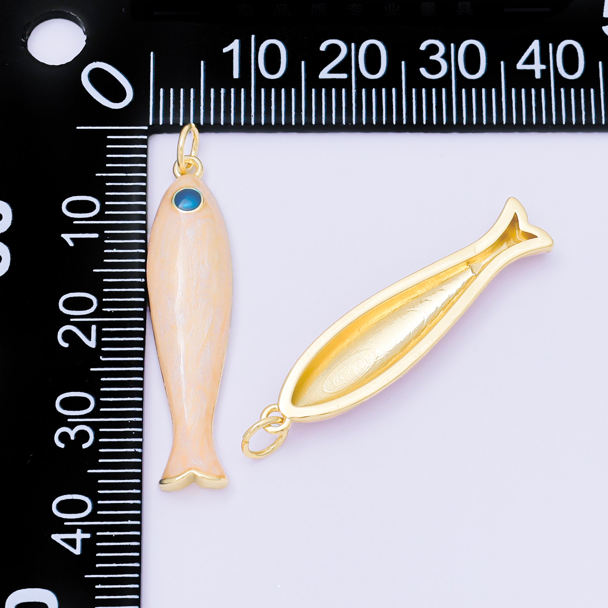 24K Gold Filled 34mm White Enamel Sea Creature Fish Charm | M568