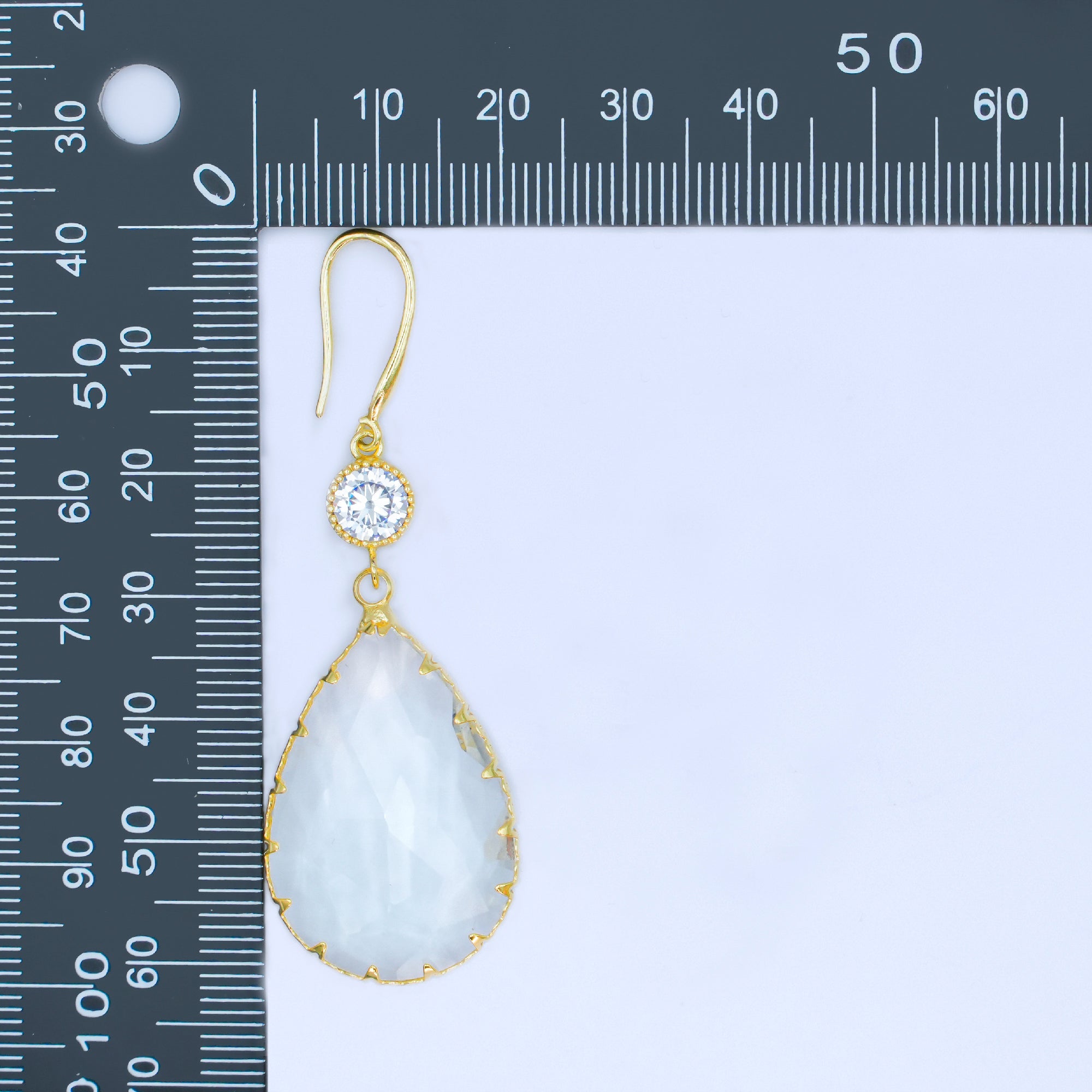 24K Gold Filled Multifaceted CZ Teardrop Drop French Hook Earrings | AB1416