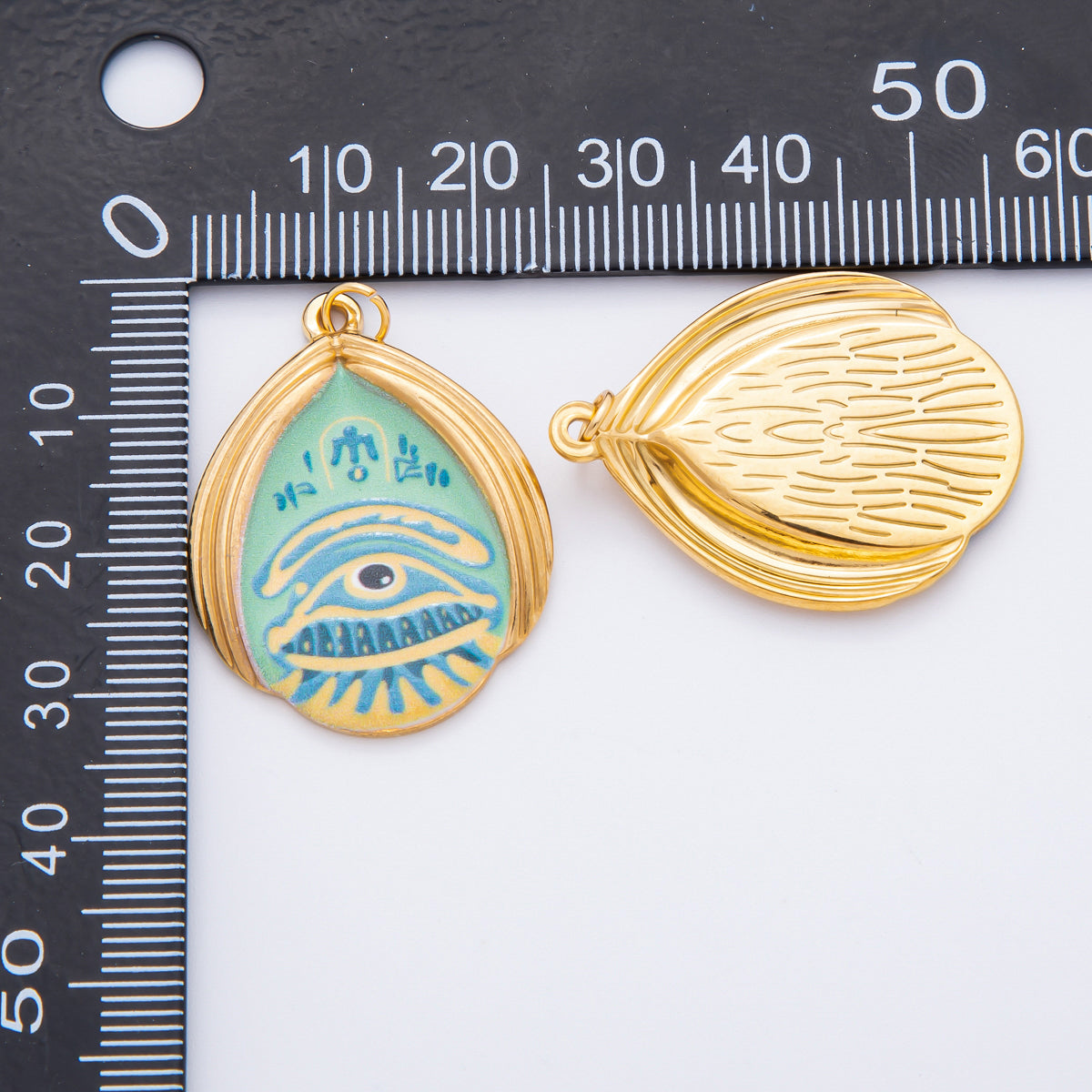Gold Stainless Steel 35mm Hand-Painting Enamel Teardrop Evil Eye Charm | J699 J709 J712 J717