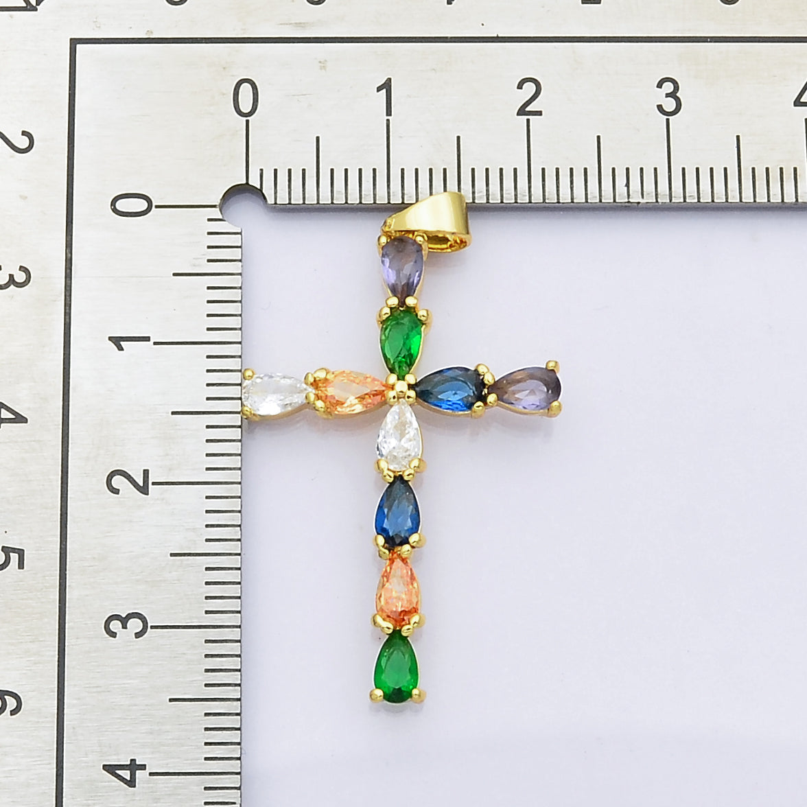 24K Gold Filled Cross charm Colorful Cz Pendant for Necklace Earring Religious Jewelry Making Supply N-1450