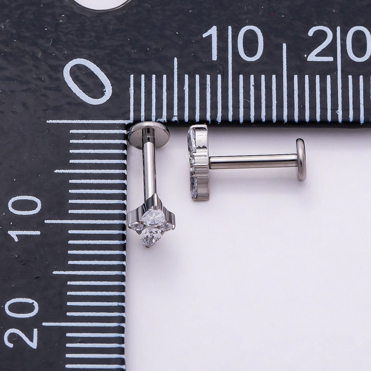 Titanium 7mm Clear CZ Teardrop Star Cartilage Piercing Flat Back Stud in Gold & Silver | Findings-00331 Findings-00332