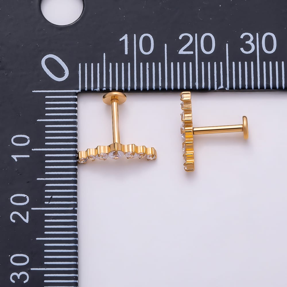 Titanium 13mm Clear Round CZ  Graduated Curved Cartilage Piercing Flat Back Stud in Gold & Silver | BJ-00259 - BJ-00260
