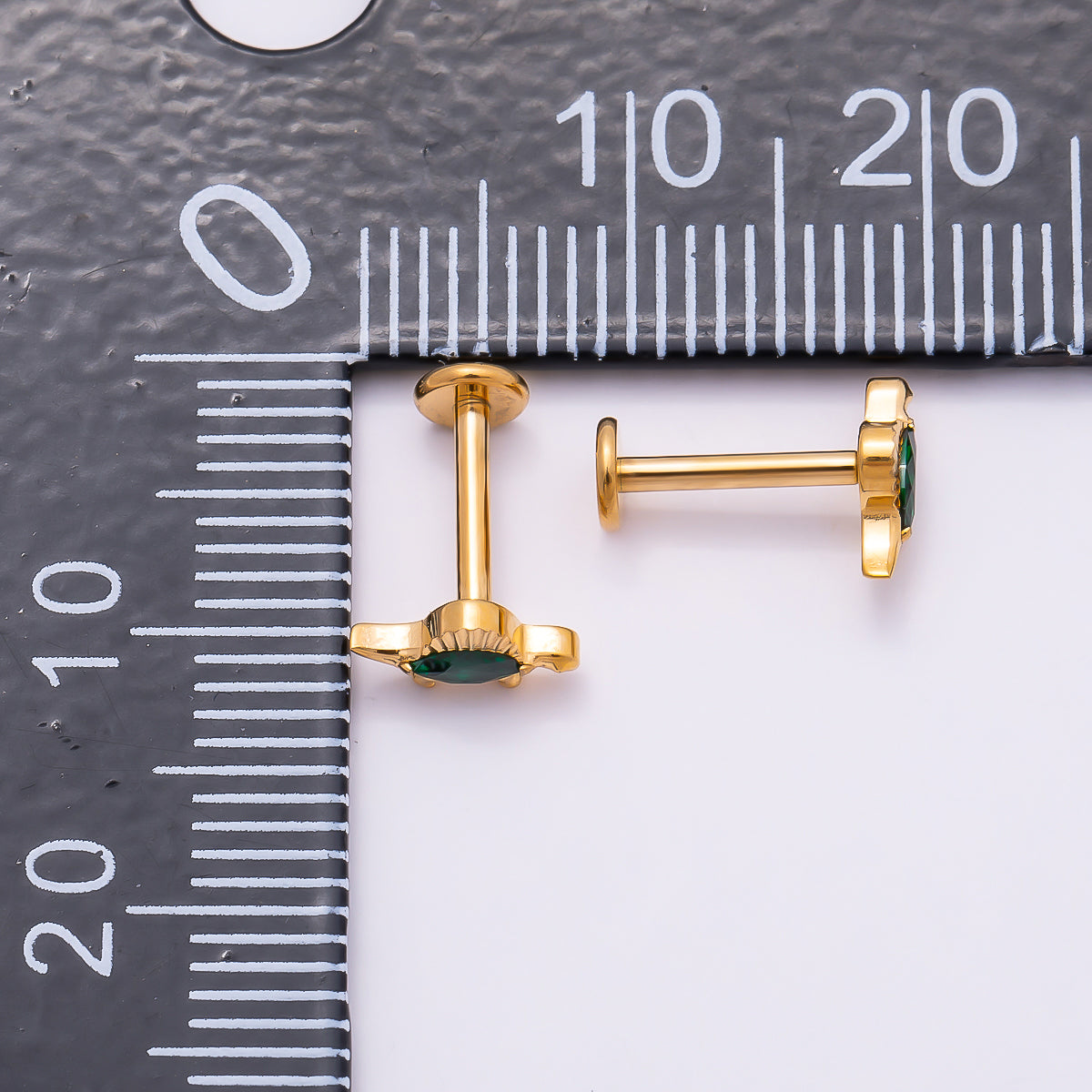24K Gold Filled 7.5mm Green CZ Dinosaur Single Cartilage Piercing Flat Back Stud in Gold & Silver | Findings-00246 Findings-00247