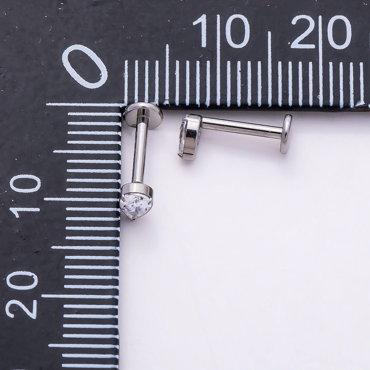 Stainless Steel 11mm Clear CZ Teardrop Single Cartilage Piercing Flat Back Stud in Gold & Silver | Findings-00186 Findings-00187