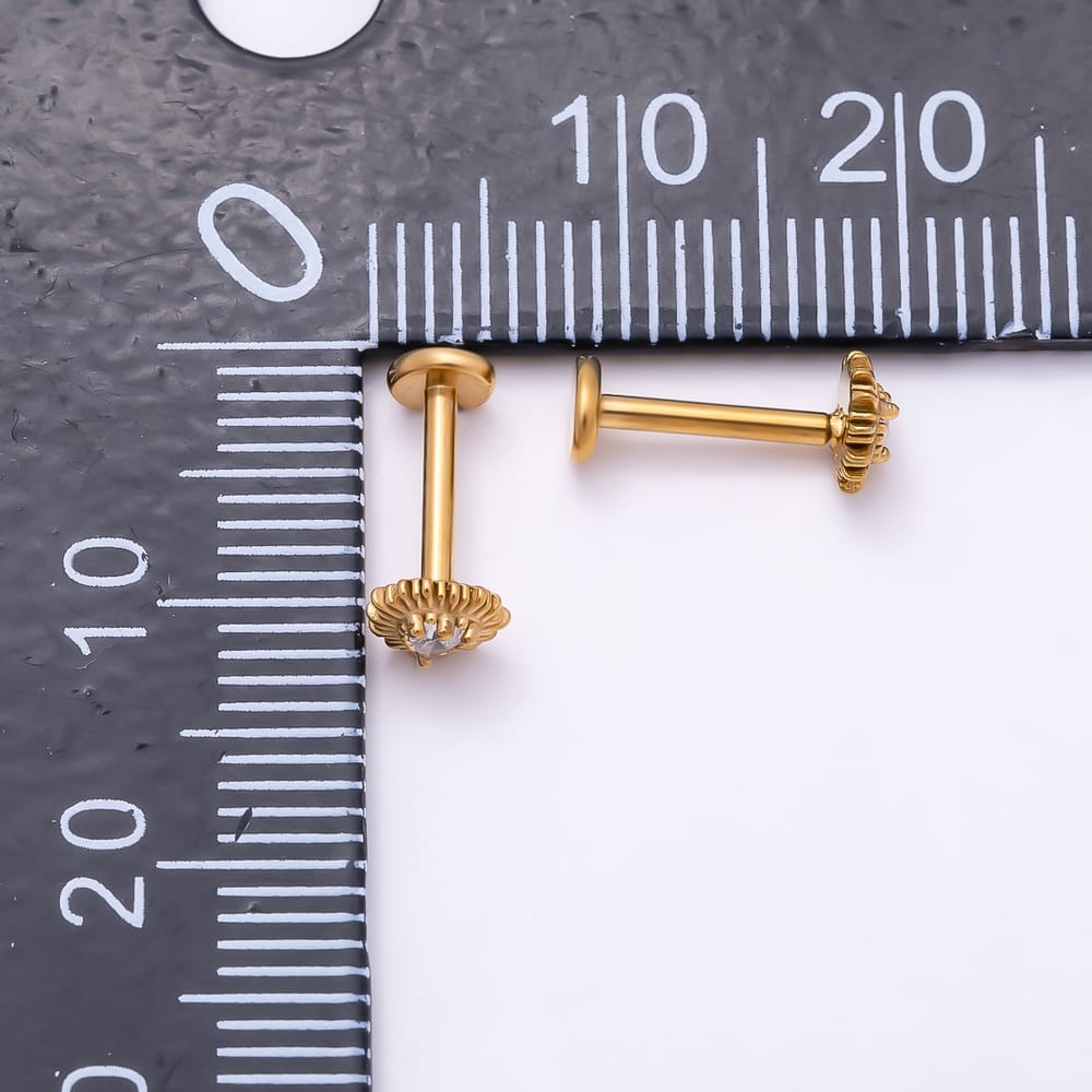 Titanium 5mm CZ Heart Sunburst Cartilage Piercing Flat Back Stud in Gold & Silver | BJ-00325 BJ-00326