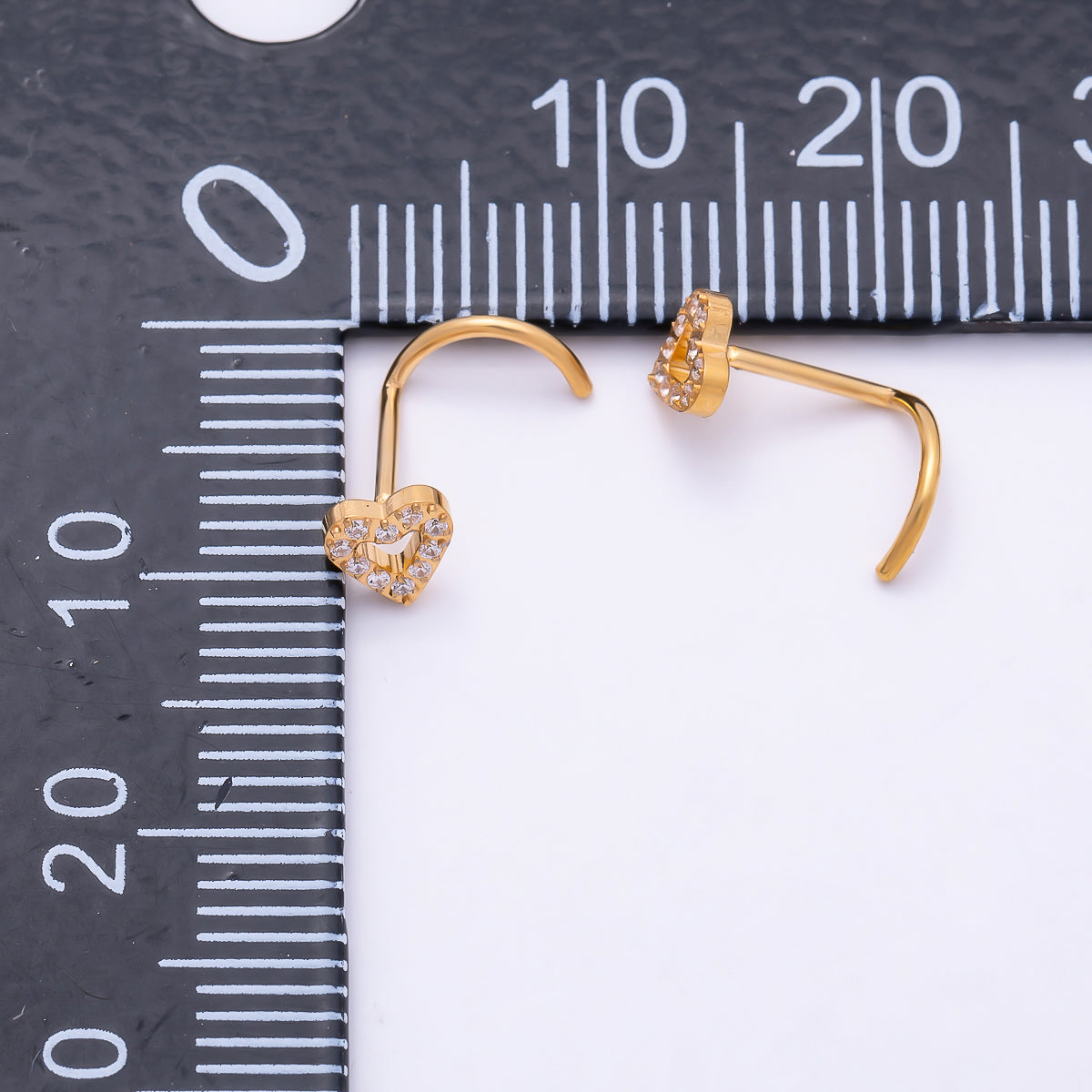 Titanium 4.5mm Open Heart Micro Paved CZ Cartilage Nose Single Piercing Stud in Gold & Silver | Findings-00446