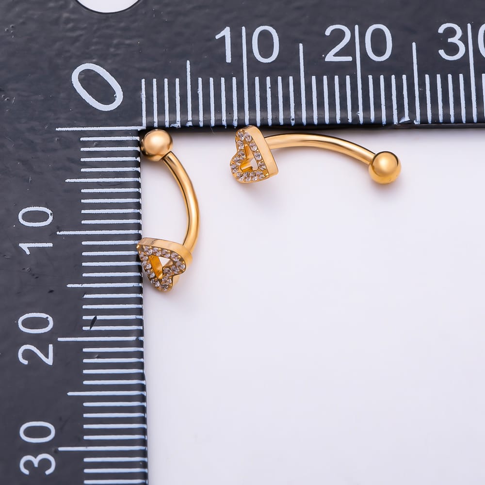 Titanium 4.5mm Open Micro Paved CZ Heart Curved Eyebrow Barbell Piercing Stud in Gold & Silver | BJ-00291 BJ-00292