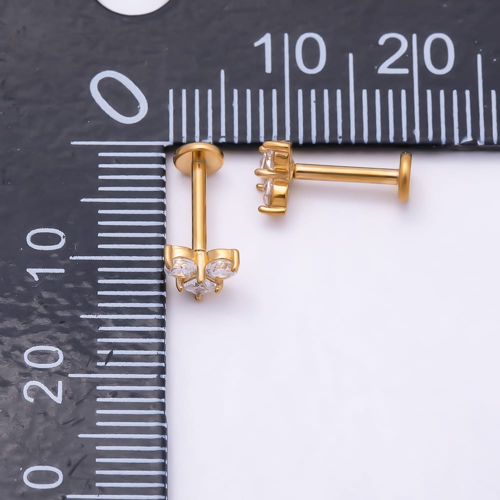 Titanium 4.5mm Clear CZ Heart Mini Cartilage Piercing Flat Back Stud in Gold & Silver | BJ-00329 BJ-00330