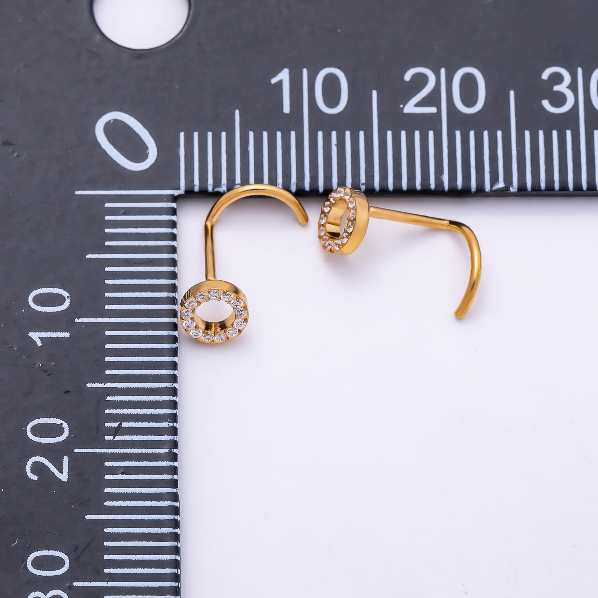 Titanium 4.5mm Open Round Micro Paved CZ Cartilage Nose Single Piercing Stud in Gold & Silver | Findings-00450 Findings-00451