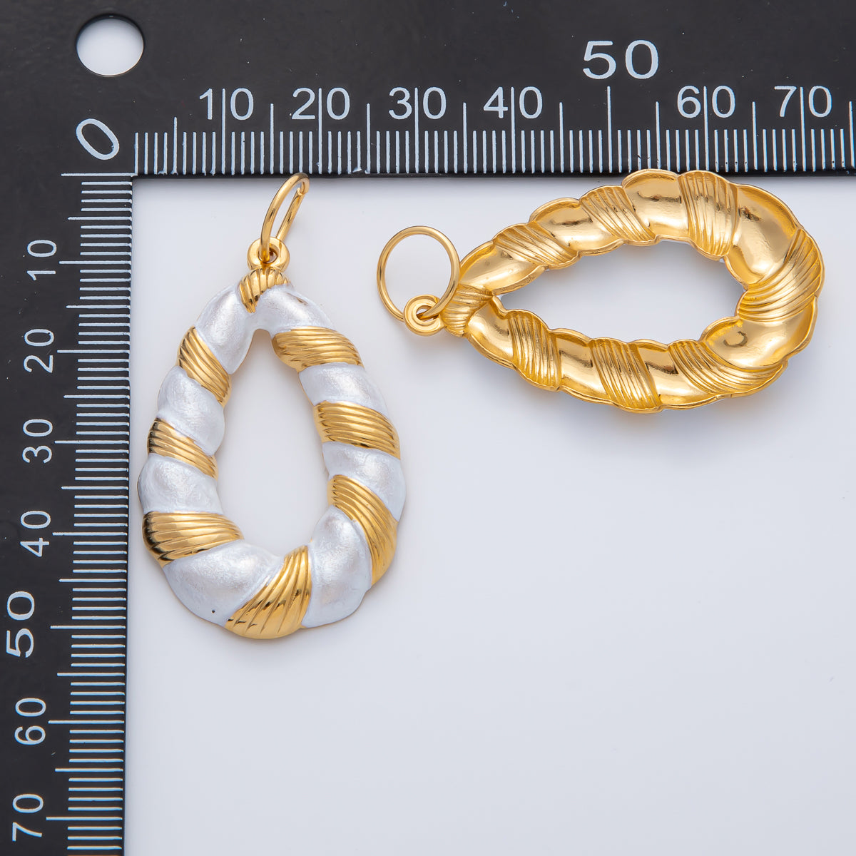 Gold Stainless Steel 43mm Handpainted White Enamel Croissant Charm | J876