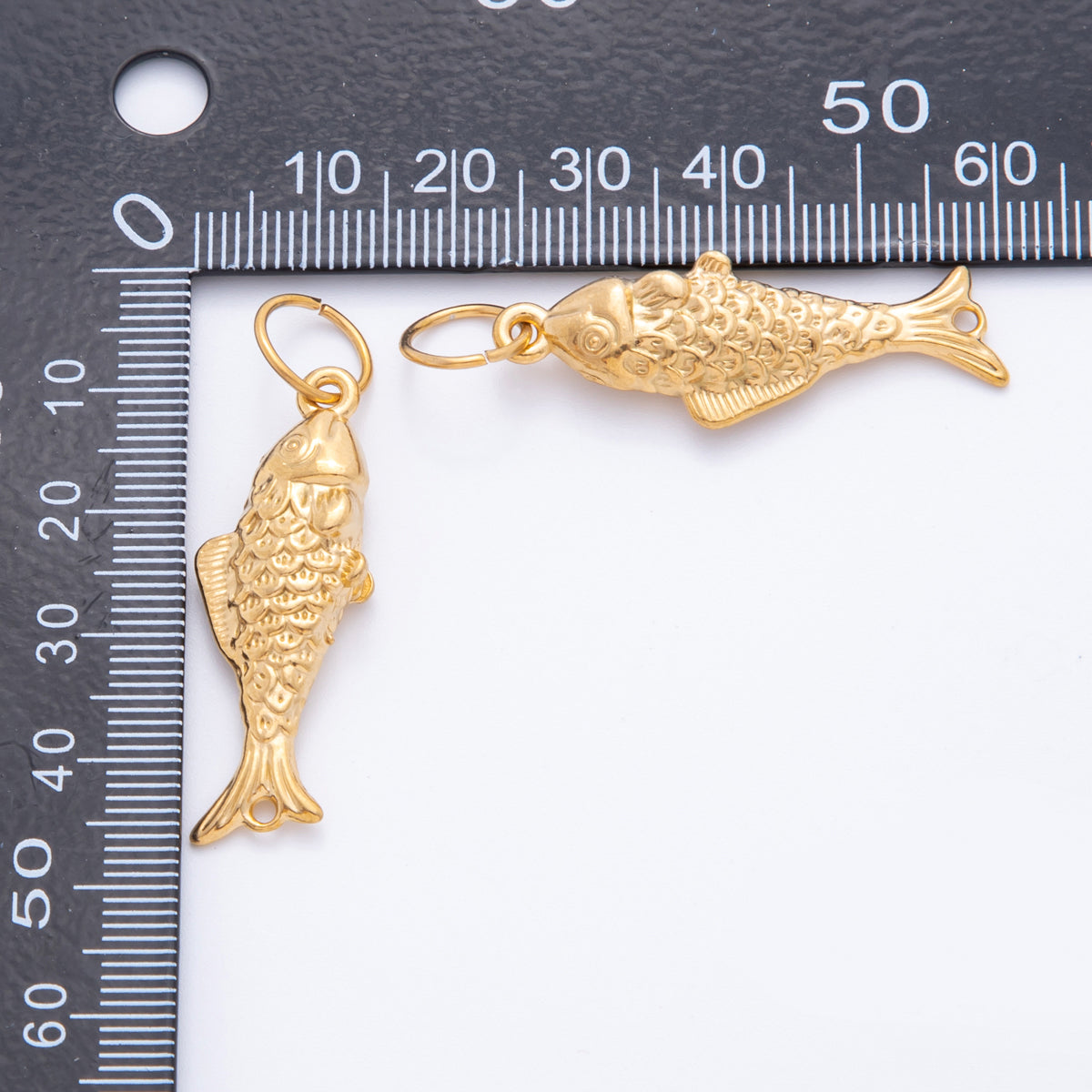 Stainless Steel 45mm Textured Multidimensional Fish Charm Pendant| J595