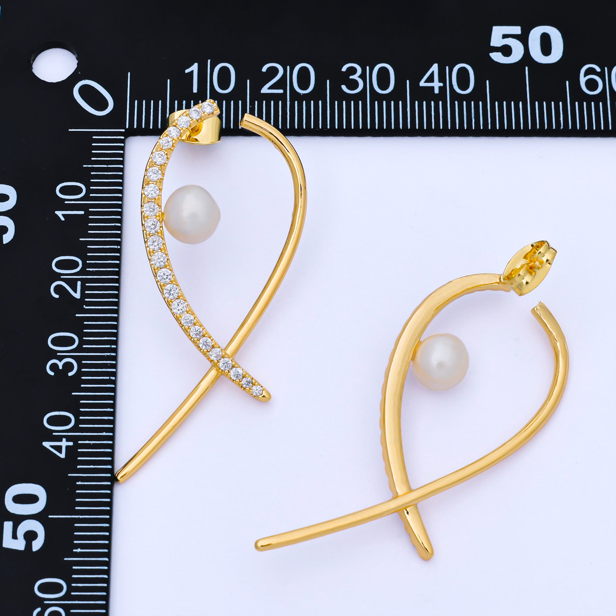 24K Gold Filled Elegant Gold Arc Earrings Pearl Micro Pave Pave Drop Design Stud Earrings | AB1654