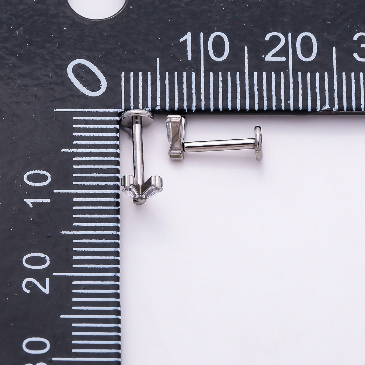 Stainless Steel 5mm V-Shaped Baguette CZ Single Cartilage Piercing Flat Back Stud | Findings-00203