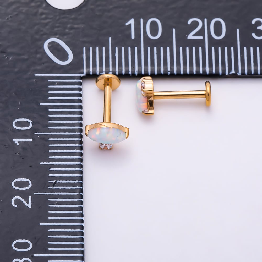 Titanium 5mm White Opal Marquise CZ Cartilage Piercing Flat Back Stud in Gold & Silver | BJ-00271 BJ-00272