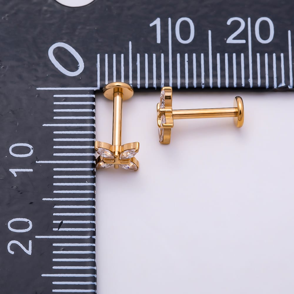 Titanium 5mm Marquise CZ Celestial Star Cartilage Piercing Flat Back Stud in Gold & Silver | BJ-00261 BJ-00262