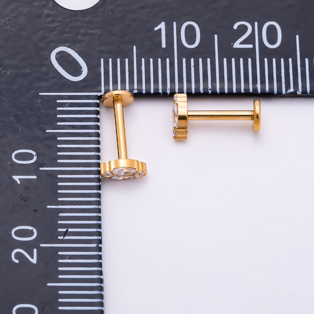 Titanium 5.5mm Marquise CZ Navette Cluster Cartilage Piercing Flat Back Stud in Gold & Silver | BJ-00267 BJ-00268