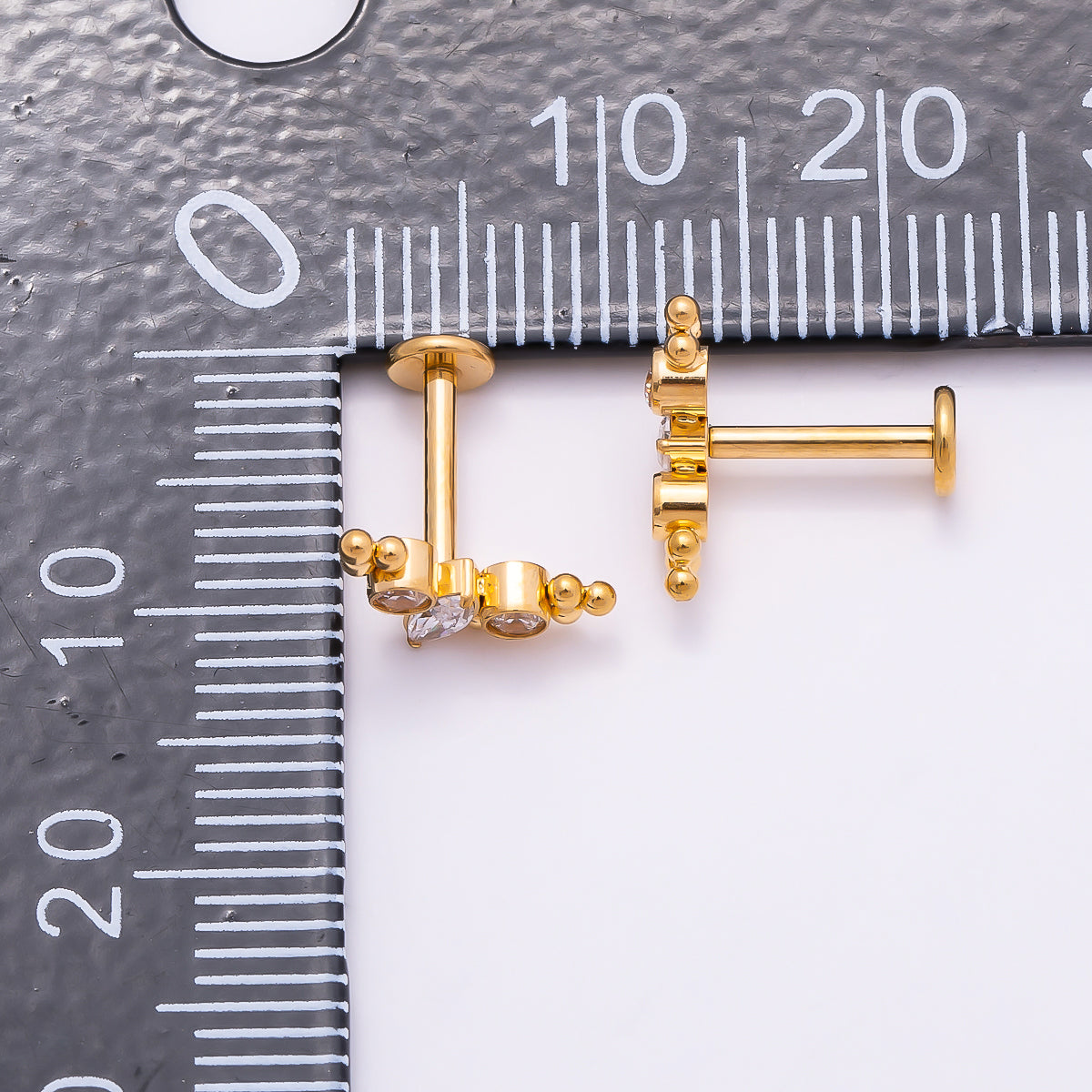 24K Gold Filled 4mm Clear CZ Marquise Round Bubble Single Cartilage Piercing Flat Back Stud in Gold & Silver | Findings-00244 Findings-00245